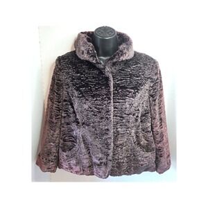 Kate Hill Faux Curly Lamb Jacket Plum Cropped Textured Collar Snap Front SZ 4